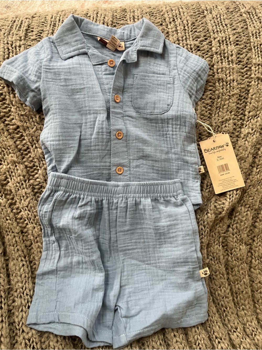 BearPaw Light Blue Cotton Muslin Shorts Set